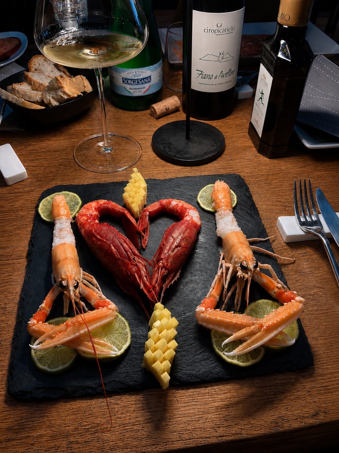 Selezione di crostacei e vino